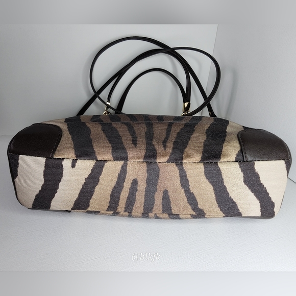 Coach Madison Kelsey Zebra Print Canvas Satchel With  Leather Trim *Brown* - Picture 6 of 16